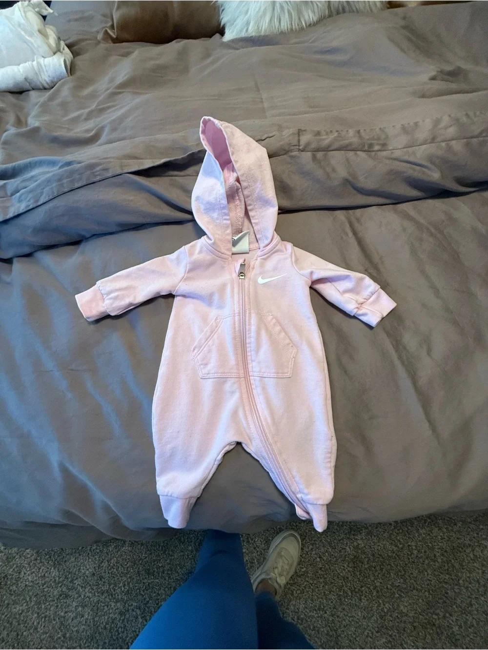 Nike Light Pink Hooded Baby One-Piece Footie